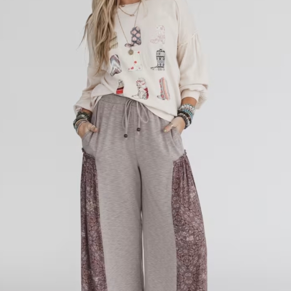 Three Bird Nest Gray and Purple Wide Leg Pants NWT